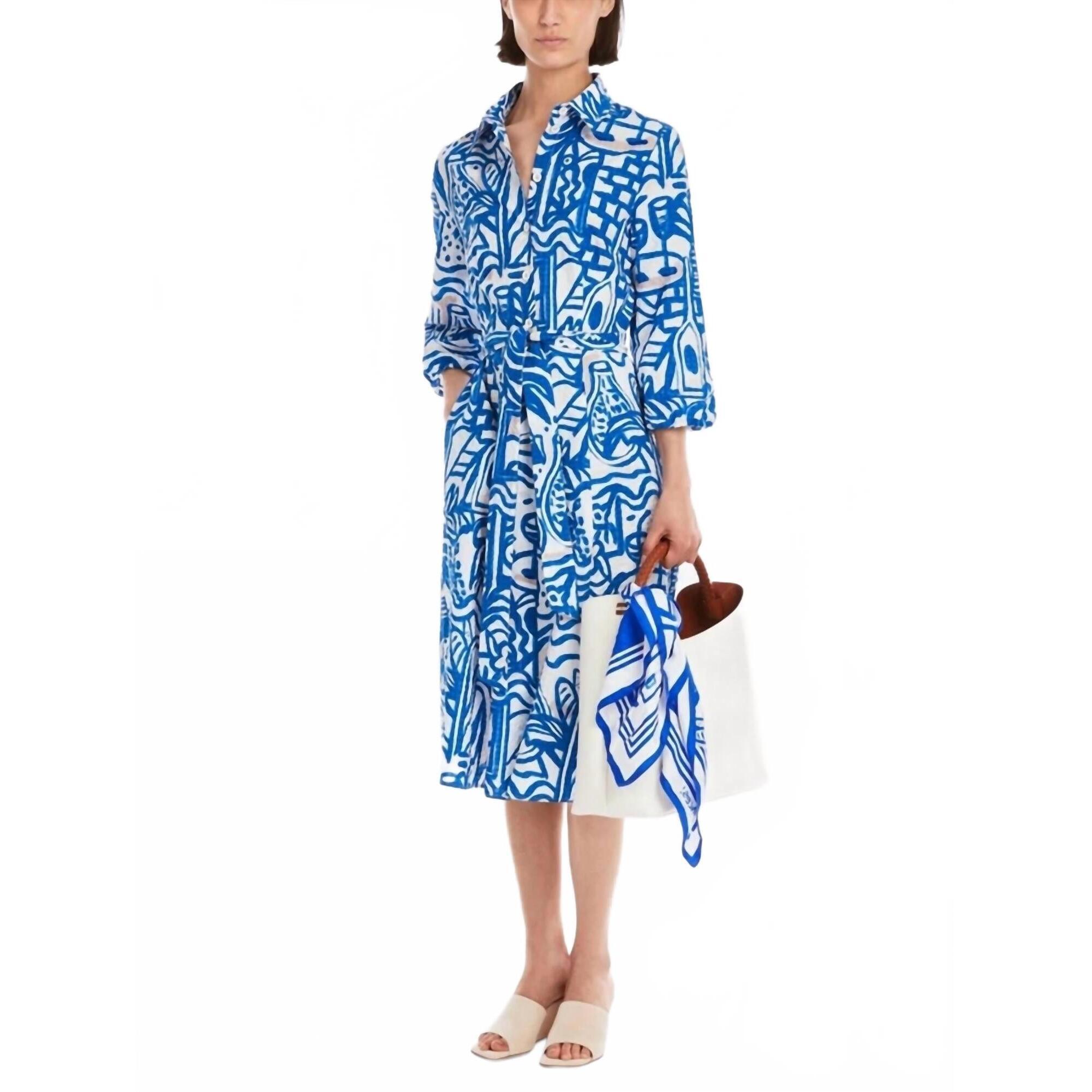 New Marc Cain Painting Print Shirtdress In Gentian